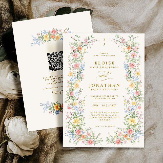 Soft Pastel Ornate Spring Floral QR Code Wedding Invitation (Soft Pastel Ornate Spring Floral QR Code Wedding Invitation)