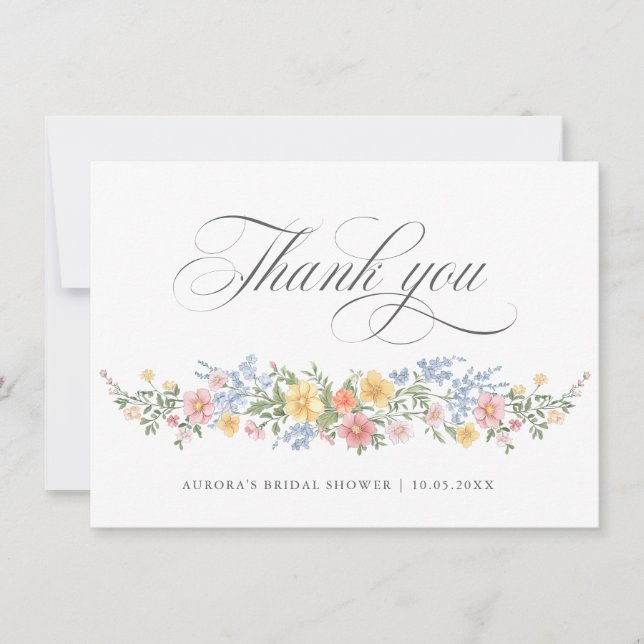 Soft Pastel Ornate Spring Garden Bridal Shower  Thank You Card (Front)