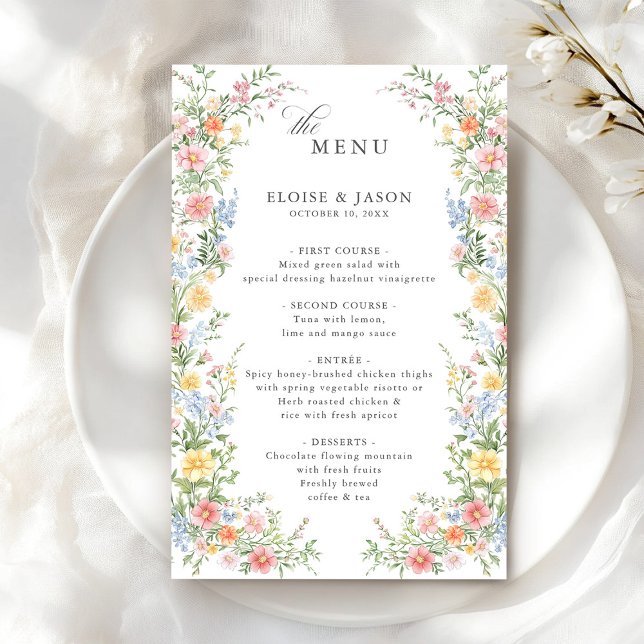 Soft Pastel Ornate Spring Garden Chic Wedding Menu (Soft Pastel Ornate Spring Garden Chic budget Wedding Menu)