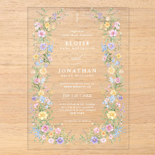 Soft Pastel Ornate Spring Garden Floral Wedding Acrylic Invitations