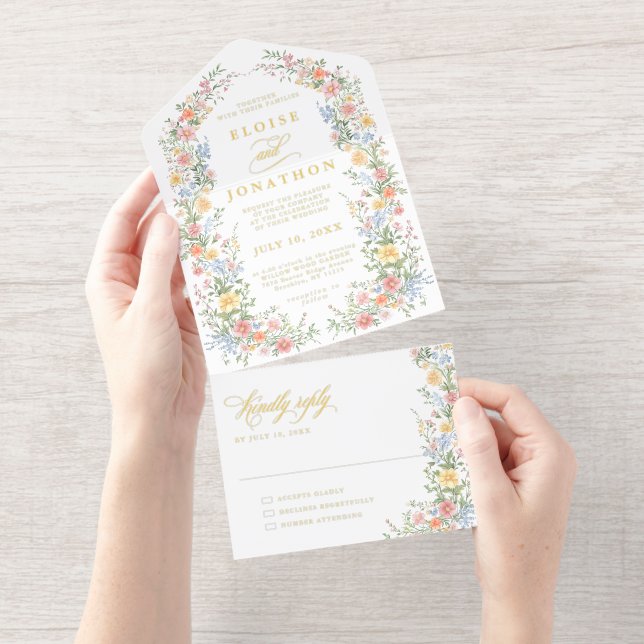 Soft Pastel Ornate Spring Garden Floral Wedding All In One Invitation (Tearaway)