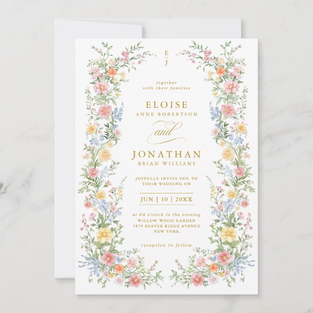 Soft Pastel Ornate Spring Garden Floral Wedding    Invitation (Front)