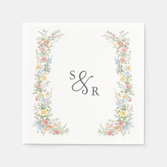 Soft Pastel Ornate Spring Garden Floral Wedding Napkin (Front)