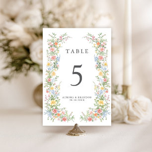Soft Pastel Ornate Spring Garden Floral Wedding Table Number