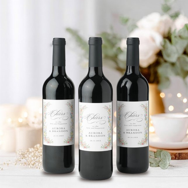 Soft Pastel Ornate Spring Garden Floral Wedding Wine Label (Soft Pastel Ornate Spring Garden Floral Wedding Wine Label)