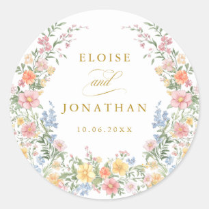 Soft Pastel Ornate Spring Garden Gold Wedding Classic Round Sticker