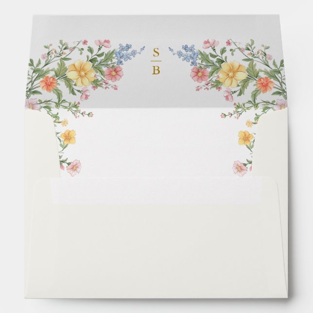 Soft Pastel Ornate Spring Garden Gold Wedding Envelope (Back (Bottom))