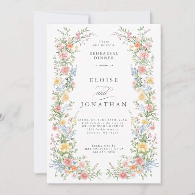 Soft Pastel Ornate Spring Garden  Rehearsal Dinner Invitation (Front)