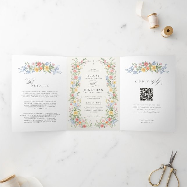 Soft Pastel Ornate Spring Garden Wedding invite    (Inside)