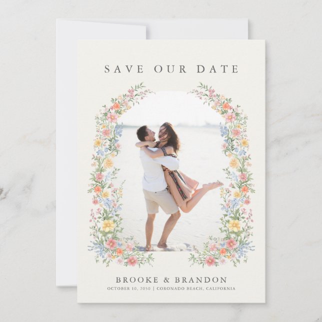 Soft Pastel Ornate Spring Garden Wedding Photo Save The Date (Front)