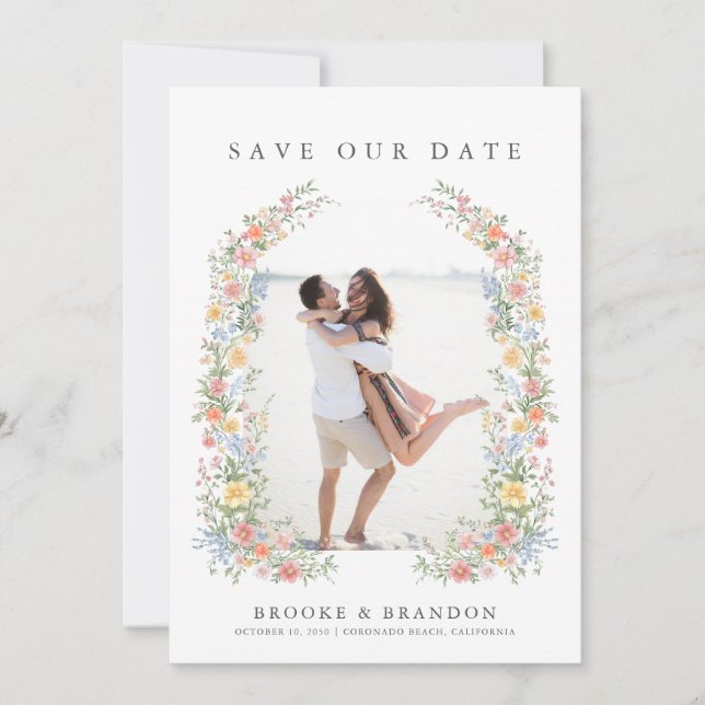Soft Pastel Ornate Spring Garden Wedding Photo Save The Date (Front)