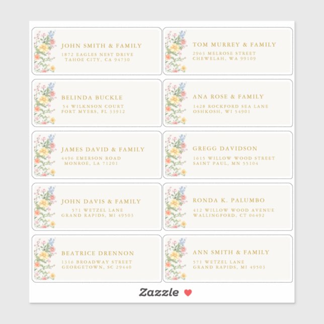 Soft Pastel Ornate Spring Gold Guest Name Address (Sheet)