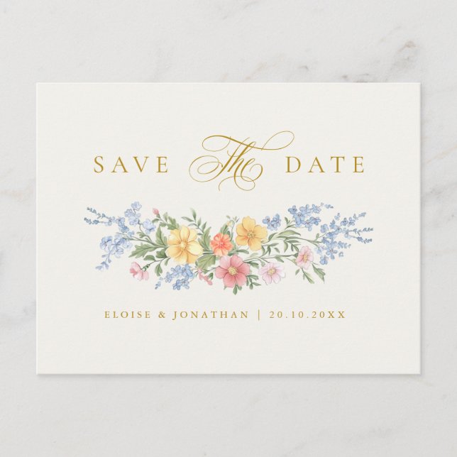 Soft Pastel Ornate Spring Gold Save the Date Postcard (Front)