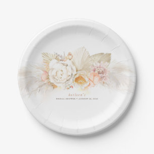 Soft Pastel Pampas Grass and Tender Flowers Paper Plate