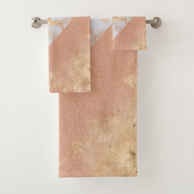 Soft Pastel Peach Marble Towels (Insitu)