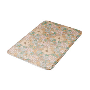 Soft Pastel & Peach Orange Flower Pattern Bath Mat