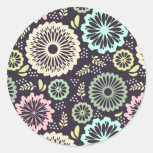 Soft pastel pink and teal flower Vintage BotanicaL Classic Round Sticker