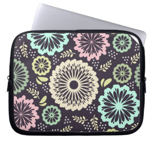 Soft pastel pink and teal flower Vintage BotanicaL Laptop Sleeve