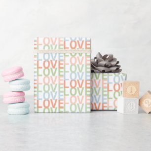Soft Pastel Pink, Blue, and Green LOVE Pattern Wrapping Paper