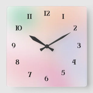 Soft Pastel Pink Blue Green Blur Square Wall Clock