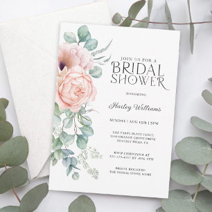 Soft Pastel Pink Boho Floral Bridal Shower Invitation