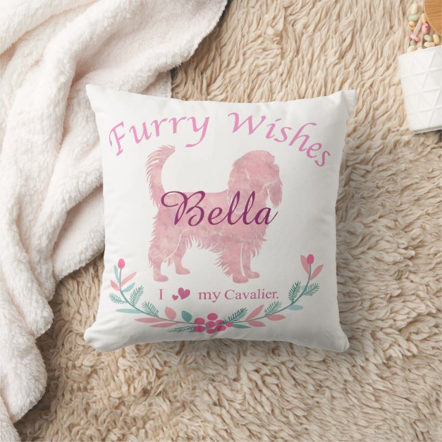 Soft Pastel Pink Cavalier | Personalised Christmas Cushion (Blanket)