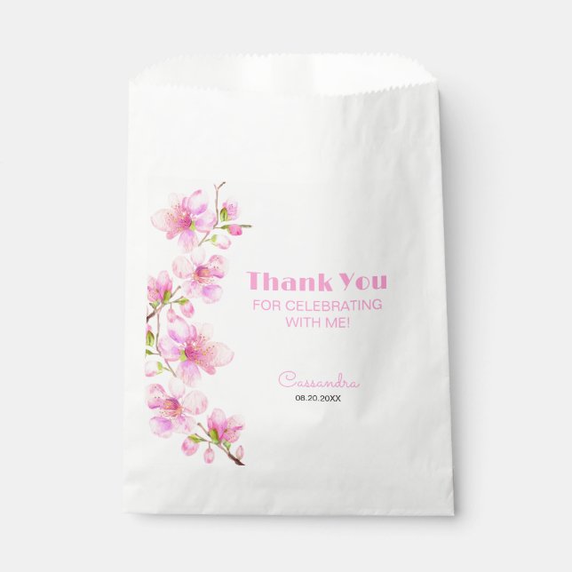 Soft Pastel Pink Cherry Blossom Sakura Birthday Favour Bag (Front)