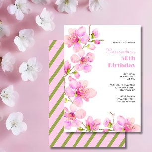 Soft Pastel Pink Cherry Blossom Sakura Birthday Invitation