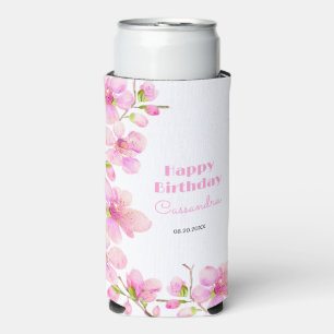 Soft Pastel Pink Cherry Blossom Sakura Birthday Seltzer Can Cooler