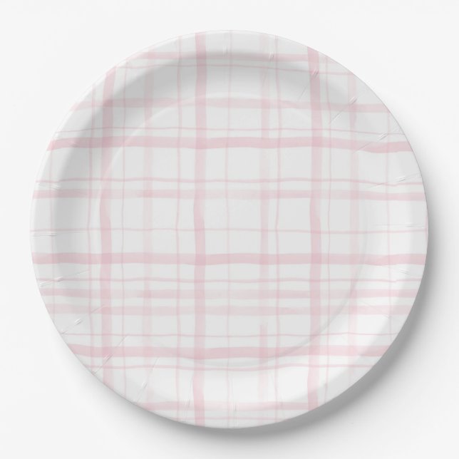 Soft Pastel Pink Gingham Party  Paper Plate (Front)