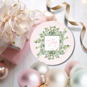 Soft Pastel Pink Gold Eucalyptus Joy Holiday Gift Classic Round Sticker