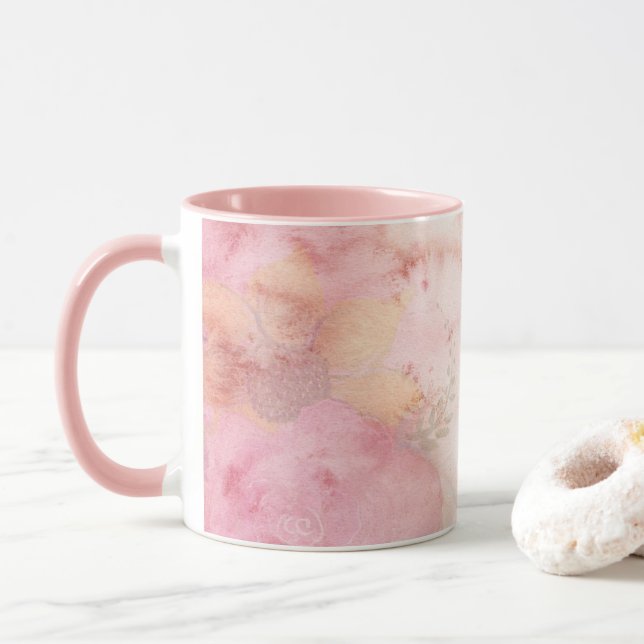 Soft Pastel Pink Green Watercolor Tie-Dye Pattern Mug (With Donut)