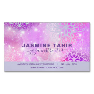 Soft Pastel Pink Lacy Mandala Art Yoga Instructor Magnetic Business Card