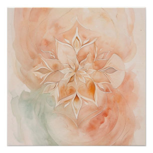 Soft Pastel pink orange watercolor Mandala Poster