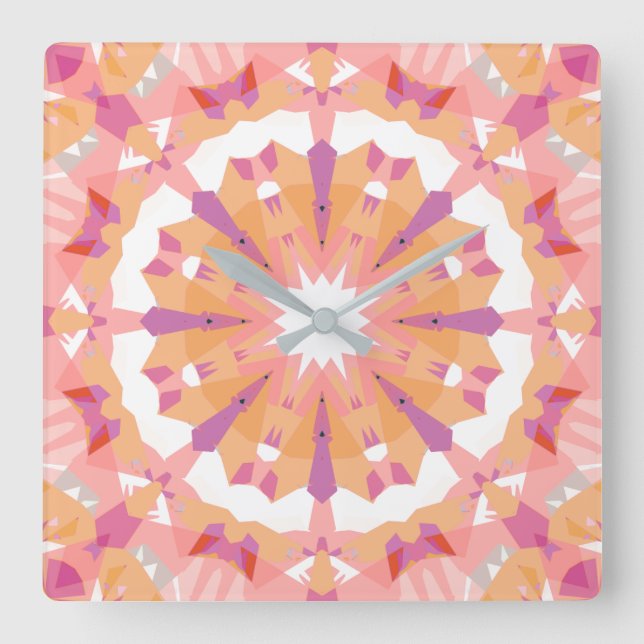 Soft Pastel Pink Peach Purple Star Eclectic Decor Square Wall Clock (Front)