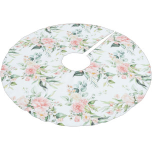 Soft Pastel Pink Rose Flower Pattern Brushed Polyester Tree Skirt