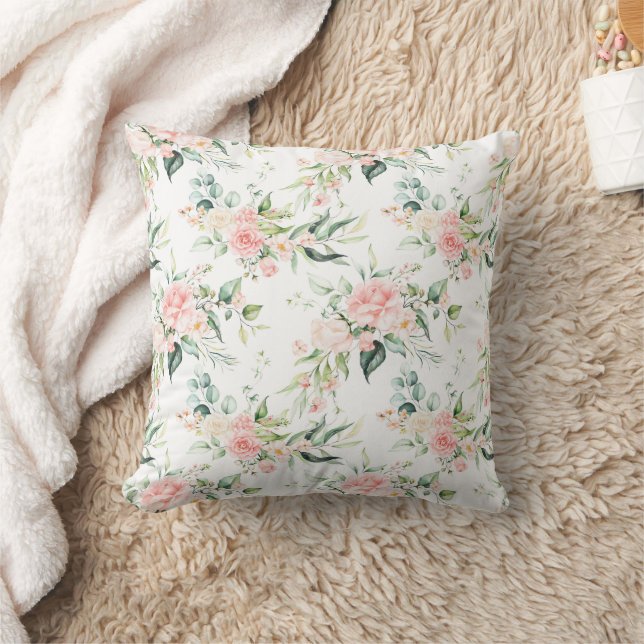 Soft Pastel Pink Rose Flower Pattern Cushion (Blanket)