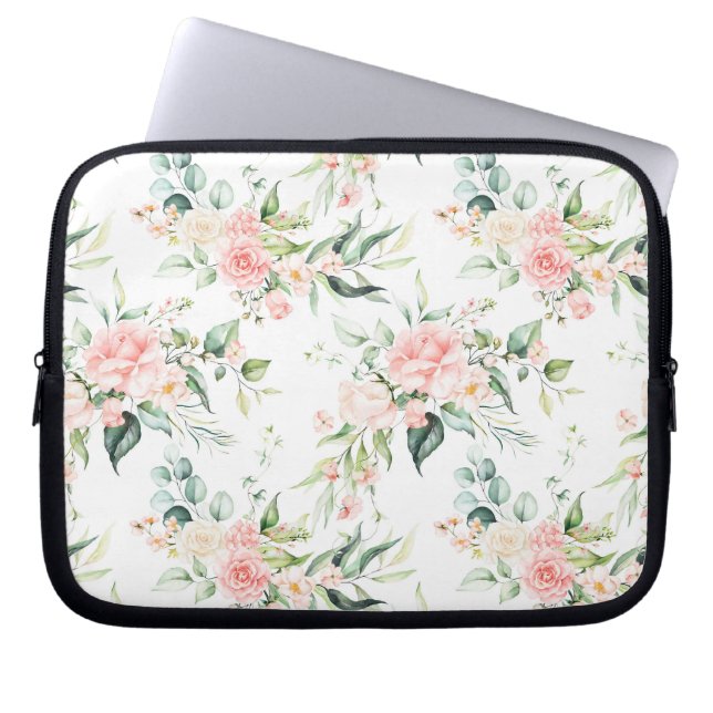 Soft Pastel Pink Rose Flower Pattern Laptop Sleeve (Front)