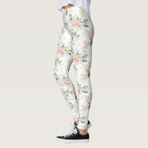 Soft Pastel Pink Rose Flower Pattern Leggings