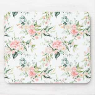 Soft Pastel Pink Rose Flower Pattern Mouse Pad