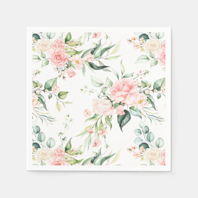 Soft Pastel Pink Rose Flower Pattern Napkin (Front)