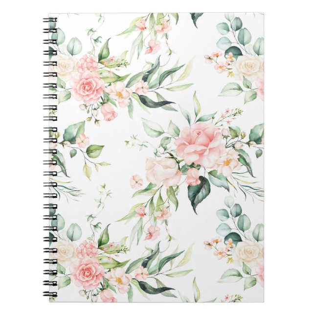 Soft Pastel Pink Rose Flower Pattern Notebook (Front)