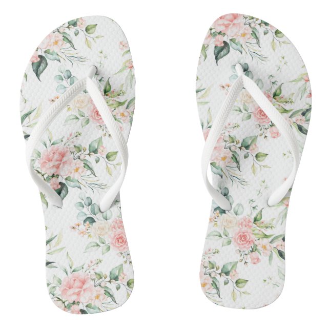 Soft Pastel Pink Rose Flower Pattern Thongs (Footbed)