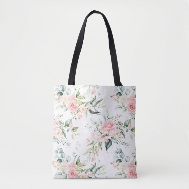 Soft Pastel Pink Rose Flower Pattern Tote Bag (Front)