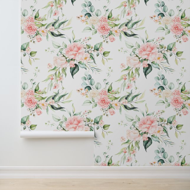 Soft Pastel Pink Rose Flower Pattern Wallpaper (Application)