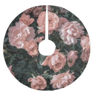 Soft Pastel Pink Rose Garden Brushed Polyester Tree Skirt