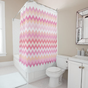 soft pastel pink striped colourful zigzag pattern shower curtain