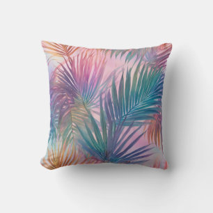 Soft Pastel Pink Tropical Leaves Pattern Cushion
