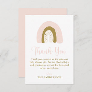 Soft Pastel Pink Watercolor Rainbow Baby Shower Thank You Card
