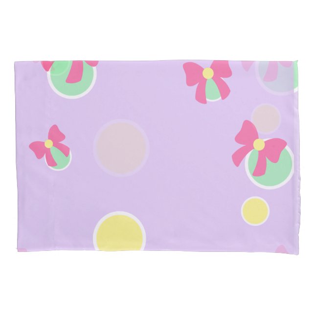 soft pastel polka dots and bows pillowcase (Front)